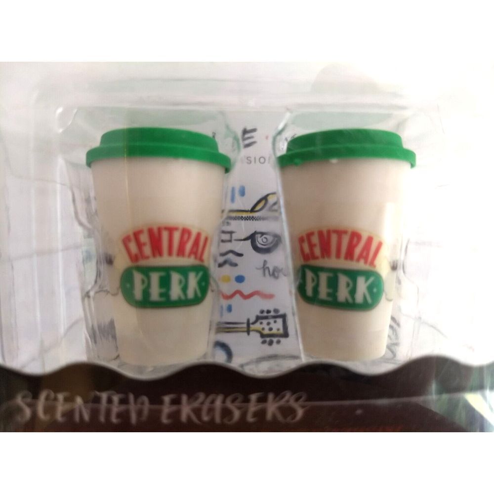 Friends Central Perk Erasers Coffee Scented Green &‎ White Cup Set of 2 NEW